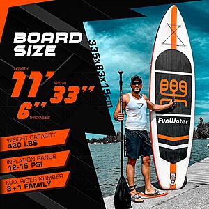 11' x 33" FunWater Inflatable Stand Up Paddle Board w/ Paddle, Pump, Backpack & Accessories $84.99 & More + Free Shipping