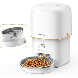 Yuposl 3L Automatic Cat Feeder w/ 1&ndash;6 Daily Meals, 180-Day Battery Life & Stainless Steel Bowl (White) $21.69 + Free Shipping w/ Prime or on $35+