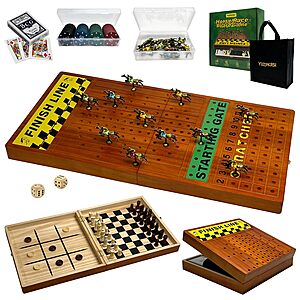 23" YUZPKRSI Foldable Wooden 4-in-1 Horse Racing Board Game w/ Metal Horses, Poker Chips, Chess, Checkers & Tic-Tac-Toe $29.99 + Free Shipping w/ Prime or on $35+