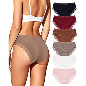 6-Count LEVAO Women's Cotton Lace Bikini Panties (S&ndash;XL, Multicolor) from $4.99 ($0.78 each) + Free Shipping w/ Prime or on $35+
