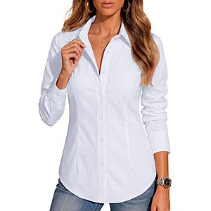 BBIBBI Women's Regular/Petite/Tall Wrinkle-Resistant Stretch Cotton-Blend Long-Sleeve Button-Down Shirt (XS&ndash;6XL, Various Colors) from $8.99 + Free Shipping w/ Prime or on $35+