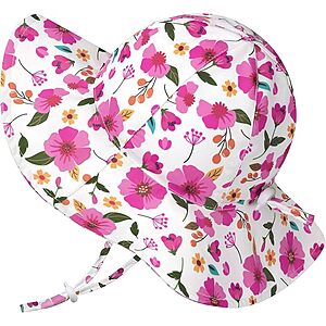 HONGTEYA Baby Girls' UPF 50+ Adjustable Wide-Brim Flower Sun Hat w/ Chin Strap (0&ndash;6 Months) $2.79 + Free Shipping w/ Prime or on $35+