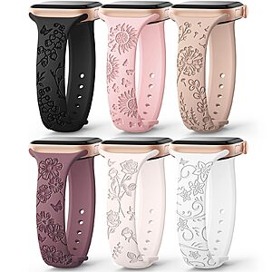 6-Count AMSKY Women's Slim Floral Engraved Silicone Apple Watch Bands (Various Colors/Sizes) from $6.74 + Free Shipping w/ Prime or on $35+