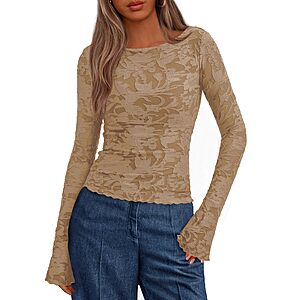 BTFBM Women's Floral Embroidered Mesh Bell-Sleeve Top (S&ndash;XXL, Various Colors) from $7.99 + Free Shipping w/ Prime or on $35+