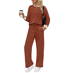 2-Piece WIHOLL Women's Lounge Set w/ Crewneck Top & Wide-Leg Pants (S&ndash;XXL, Various Colors) $14.99 + Free Shipping w/ Prime or on $35+