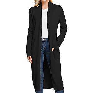 GRACE KARIN Women's Lightweight Long Open-Front Cardigan w/ Pockets (S-XXL, Black) $11.49 & More + Free Shipping w/ Prime or on $35+