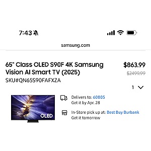 Samsung S90F 65 inch OLED for $863