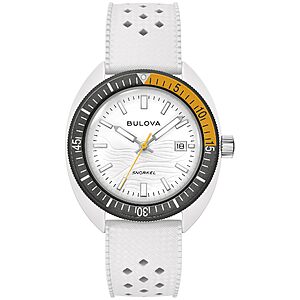 Bulova Men's Oceanographer Snorkel Ceramic Case and White Perforated Rubber Strap Watch, Date 100M WR