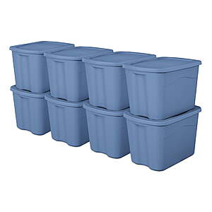 $37.96 8-Pack Sterilite Large Storage Bin, 18 Gallon Durable Plastic Storage Tote with Snap-On Lid