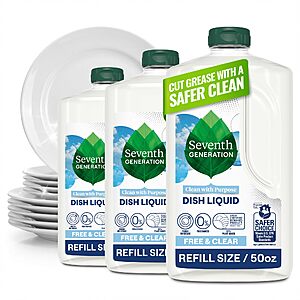 $13.94 3-Pack 50-Oz Seventh Generation Hand Wash Dish Liquid Soap Refill (Free & Clear) with S&S @Amazon