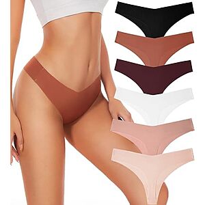 Hellopopgo 6-Pack Seamless V-Waist Thong Underwear (Select Colors & Sizes) $5.99 + Free Shipping w/ Prime or on $35+