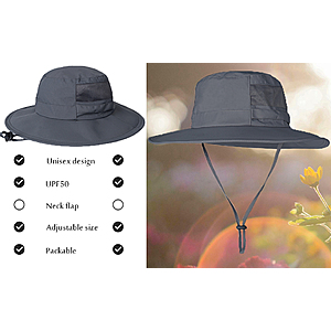 Rosoz Men's and Women's Wide Brim Waterproof Fishing Bucket Hat w/ UPF 50+ Sun Protection (Dark Grey) $4.99 + Free Shipping w/ Prime or on $35+