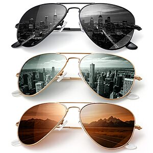kunchu Classic Aviator Sunglasses for Men Womens Polarized UV Protection Driving Sunglasses (BlackGoldBrownGoldG15) $9.99