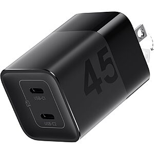 wegear 45W USB C Charger, 2 Port GaN Fast Charging with PPS, Foldable Wall Charger Block for iPhone 17/16/15, iPad, Galaxy S25/S24, Pixel 10/9 (Black)