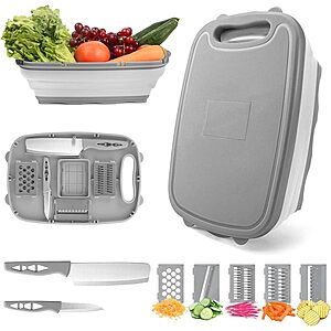 HI NINGER 9-in-1 Collapsible Cutting Board Colander Set w/ 2 Knives & 5 Vegetable Slicer/Grater Blades (various colors) $12.48 + Free Shipping w/ Prime or on $35+