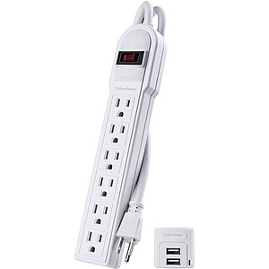 CyberPower 6-Outlet Surge Protector with 2 USB-A Ports (White) $6.95