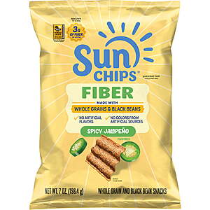 $3.98 + $3.50 Walmart Cash - SunChips 100% Whole Grain Black Bean Spicy Jalapeno Snack Chips Bag, 7 oz​