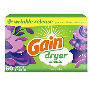 Gain Dryer Sheets, 60.0 ea (Original or Moonlight Breeze) - $0.71