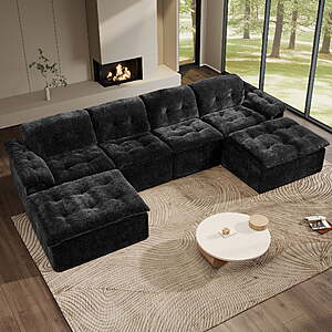 Aukfa 6-Piece U-Shaped Modular Sectional Sofa with 2 Ottomans, Black or Terracotta - $550