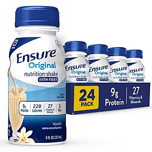Select Accounts - Ensure Original Nutrition Shake With Fiber, 24 Pack (Vanilla/$22.27, Chocolate/$24.69) AC + S&S