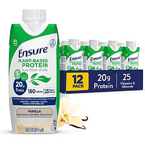 Select Accounts - $19.27 AC + S&S - Ensure Plant-Based Vegan Protein Nutrition Shake I Gluten-Free I Dairy-Free I Soy-Free Bottled Liquid Shake I 12 Pack (Chocolate or Vanilla)