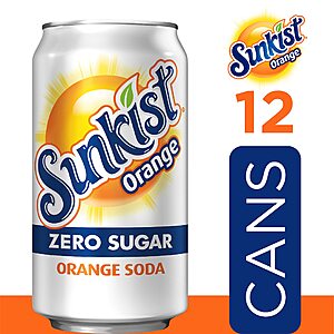 Sunkist Zero Sugar Orange Soda, 12 fl oz cans, 12 pack - (3 for $14.74, $4.91 each) w/ S&S