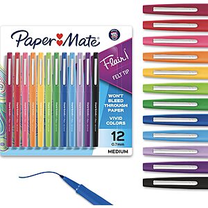 Paper Mate Flair Felt Tip Pens, Medium Point (0.7mm), 12 Count - $9.30 w/ S&S