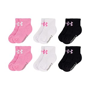 Under Armour girls 6-Pack Quarter Sock, Light Pink, (2-4T ONLY) - $4.83