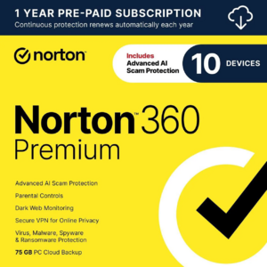 Norton 360 Antivirus, VPN, PC Backup [10 Devices] $18