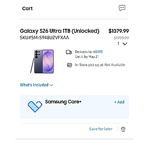 Select EDU members Galaxy S26 Ultra 1TB (Unlocked) for $1,080