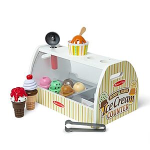 Melissa & Doug Wooden Scoop & Serve Ice Cream Counter, Pretend Play Store, 28 Toy Food & Play Kitchen Accessories, Preschool Toys for Girls & Boys 3+