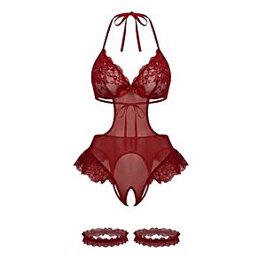 Avidlove Women Lace Bodysuit Lingerie Sheer Cut Out One Piece Teddy Adjustable Straps Garter Set $5.49