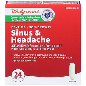 24-Ct Walgreens Sinus & Headache medicine: 2 for $4.20 or 1 for $2.80 + Free Pickup on Orders $10+
