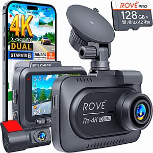$108 FS AMAZON ROVE R2-4K Dual Dash Cam Front and Rear, STARVIS 2 Sensor, Free 128GB Card