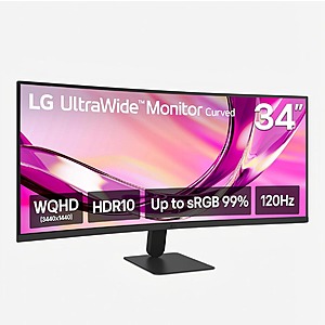 LG 34" UltraWide 3440x1440 QHD Curved IPS 120Hz & HDR10 Monitor (34U60ZB-B) $219.99 + Free Shipping