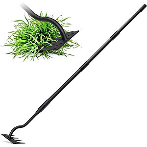 Weeding Rake, Weed Puller Tool Garden Rake Long Handle 56 inch, 4 Tines Weeding Gardening Hand Hoe for Lawn, Yard, Patio and Backyard