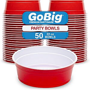 GoBig Red Party Cup Bowls - 30 Large Disposable Plastic Bowls