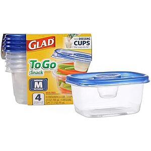4-Count 24-Ounce Glad GladWare To Go Medium Rectangle Food Storage Containers w/ Built-In Dressing Cup $3.45 + Free Shipping w/ Prime or on $35+