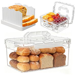 Sorgion Bread Box, Slicer Guide and 3-Piece Condiment Tray Set (White, Beige, Pink) $4.99 + Free Shipping w/ Prime or on $35+