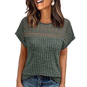 AUTOMET Women's Crochet Lace Short Sleeve Shirts (Various, Limited Colors) $6.30 + Free Shipping w/ Prime or on $35+