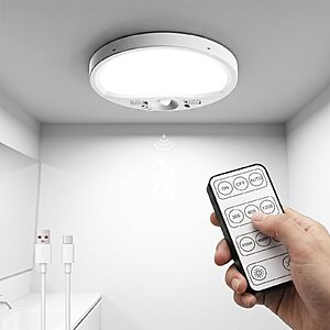 [Prime] TANBABY Rechargeable 8000mAh Dimmable Indoor Motion Sensor Ceiling Light Indoor w/ Remote and Adjustable Timer $8.99 + Free Shipping