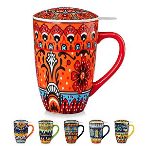 [Prime] 18-Oz vancasso Bohemian Pattern Ceramic Tea Infuser Mug w/ Lid (Various) from $12.99 + Free Shipping