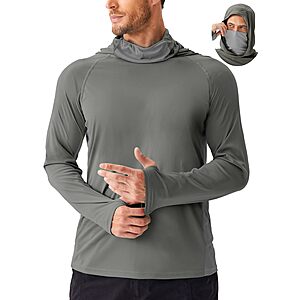 PINSPARK UPF 50+ Rash Guard Long Sleeve Sun Hoodie w/ Pull-up Face Cover and Hidden Pockets (Various, Solid) $10.99 + Free Shipping w/ Prime or on $35+