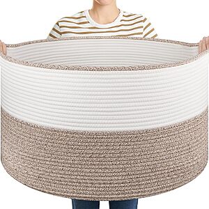 90L 22.8" x 13" Oiasket Large Round Cotton Rope Blanket Basket w/ Handles (Various) $14.99 + Free Shipping w/ Prime or on $35+