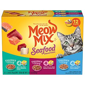 12-Pack Meow Mix Seafood Favorites Wet Food Variety Pack $5.54 w/ S&S + Free Shipping w/ Prime or on $35+