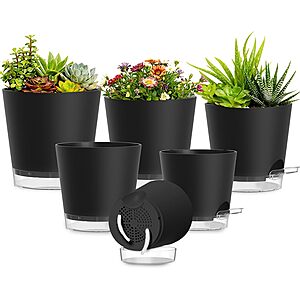 6 or 7-Pack SQKH Self Watering Plastic Planters w/ Drainage Holes and Clear Saucers (Various) from $9.49 + Free Shipping w/ Prime or on $35+