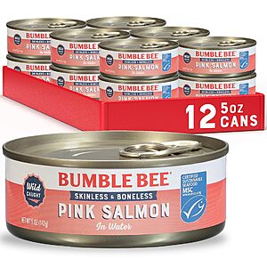 Bumble Bee Wild Caught Pink Salmon in Water, 5 oz (Pack of 12) $13 AC S&S @ Amazon $13.66
