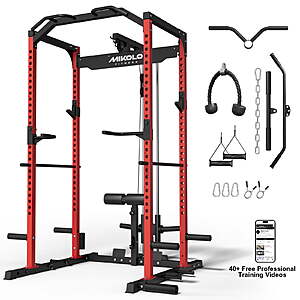 Mikolo F4 Multi-Functional Squat Rack with LAT Pulldown System Exercise Power Cages, Metal Red $275.49 @ Walmart
