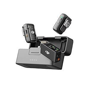 DJI Mic 2 (2 TX + 1 RX + Charging Case), All-in-one Wireless Microphone, Intelligent Noise Cancelling, 32-bit Float Internal Recording, 250m (820 ft.) Range, Microphone for iPhone, Android, Camera