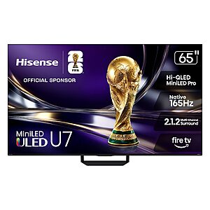 Hisense 65" U7 Mini-LED ULED 4K 165Hz UHD Best Premium Gaming HDR Smart Fire TV (65U7SF, 2026 New) $849.99